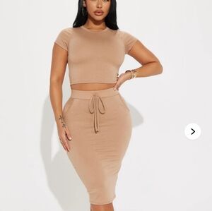 NWT Fashion Nova tan Casual Lover 2 piece Skirt set